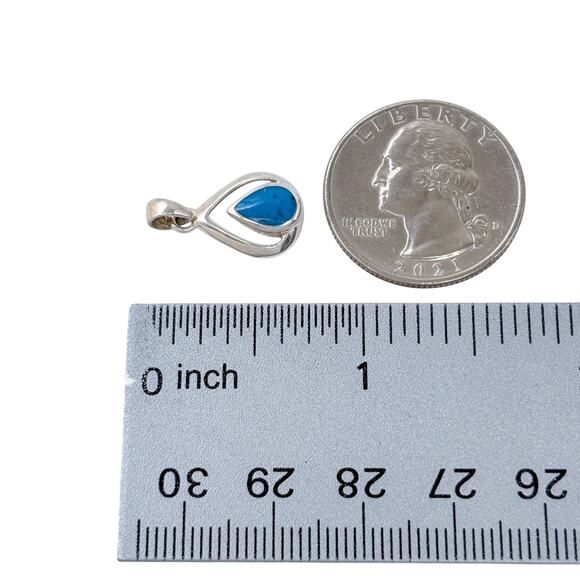 Estate Sterling Silver 925 Turquoise Teardrop Pendant - Picture 6 of 7